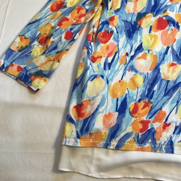 Talbots Tulip Floral Watercolor Artsy 3/4 Sleeve Lightweight Sweater Boatneck M - Picture 4 of 12
